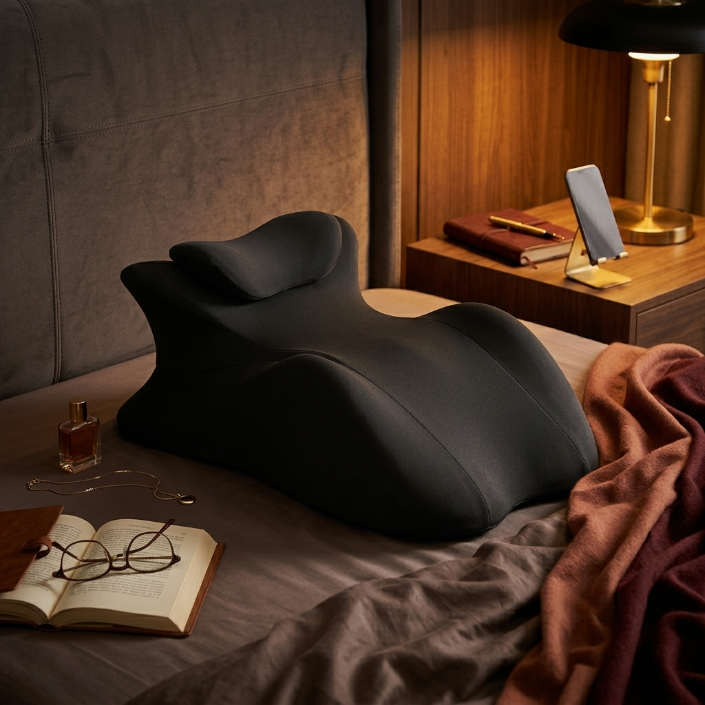 Couples wedge pillow supporting neck back and hips during intimacy