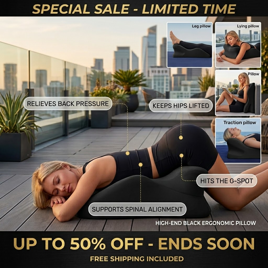 Discreet black memory foam intimacy pillow for couples on bedroom decor